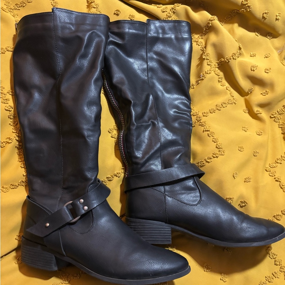 Black Leather Knee-High Boots-Madden girl